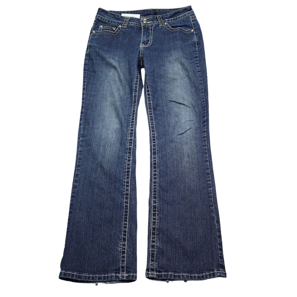 VSH Pants Womens 8 Blue Mid Rise Bootcut Flat Front Button Zip Denim Jeans